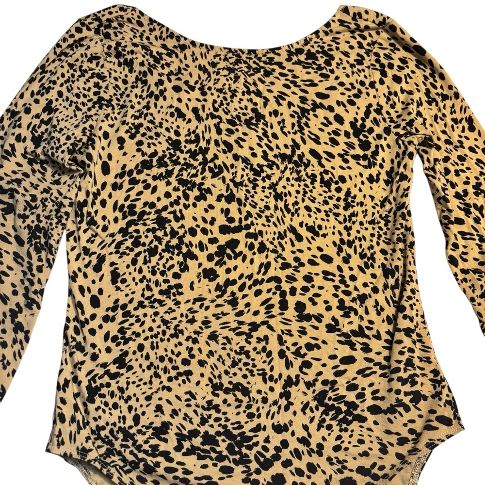 Daily Ritual Bodysuit Small Tan Black Animal Print Cotton Modal Elastane Stretch - Picture 3 of 12